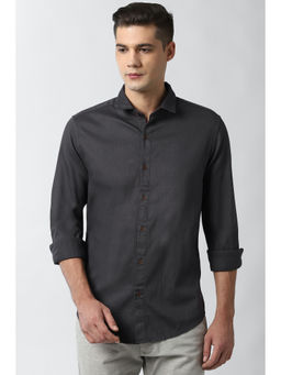 Peter England - Men Grey Solid/Plain Cotton Blend Casual Shirt