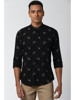Peter England - Men Black Stripes Cotton Casual Shirt