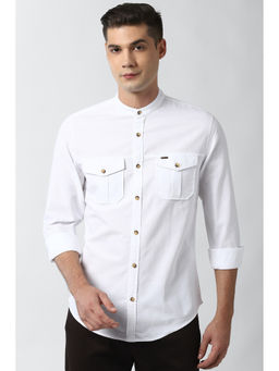 Peter England - Men White Solid/Plain Cotton Casual Shirt