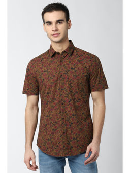 Peter England - Men Brown Printed Cotton Casual Shirt