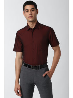 Peter England - Men Maroon Solid/Plain Cotton Blend Formal Shirt