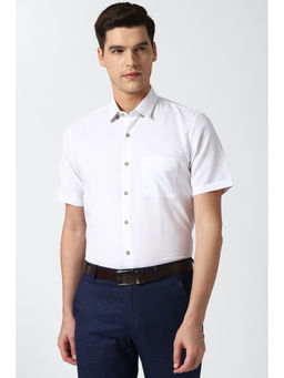 Peter England - Men White Textured Cotton Linen Formal Shirt