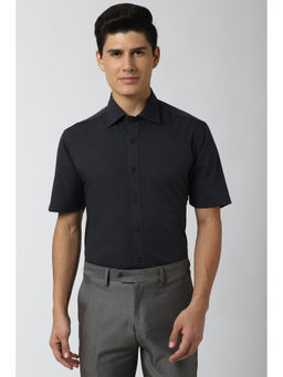 Peter England - Men Black Solid/Plain Cotton Formal Shirt