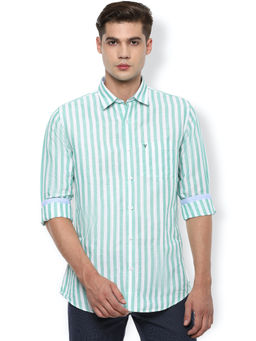 Van Heusen - Men Blue Stripes Cotton Linen Casual Shirt