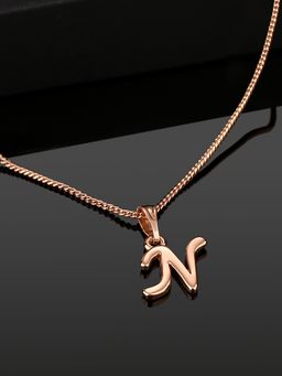Estele - Valentine Gift - Rose Gold Plated Initial N Letter Pendant for Women