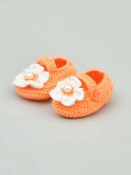 FUNKRAFTS - Handmade Woollen Crochet Infant Baby Booties for 6-12 Months Girl-Peach