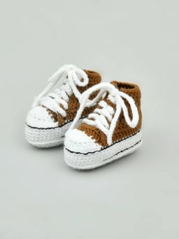 FUNKRAFTS - Handmade Baby Girl & Boy Woollen Crochet Baby Infant Shoes for 6-12 Months-Brown