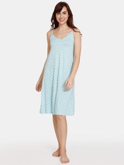 Zivame - Marshmallow Knit Cotton Knee Length Nightdress - Plume Blue