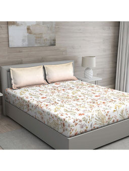 GM - Beige And Brown Ikat 150 Tc Cotton Queen Bedsheet With 2 Pillow Covers