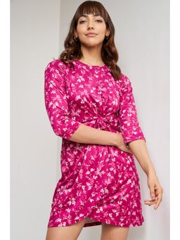 AND - Women Magenta Floral Mini Knot Dress