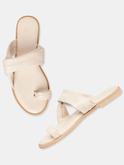 W - Ecru Solid Almond Toe Flat