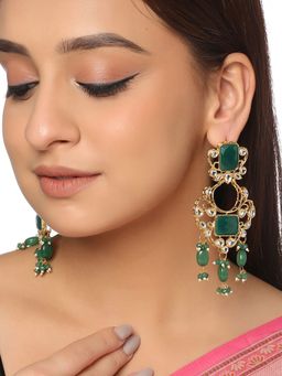 VIRAASI - Gold Plated Green Kundan Studded Ethnic Dangler Earrings for Women and Girls