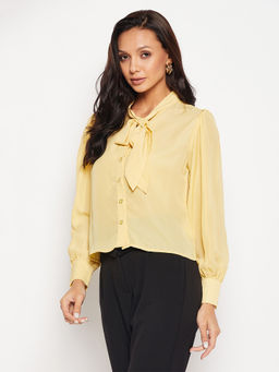 Madame - Yellow Tie-Up Neck Shirt