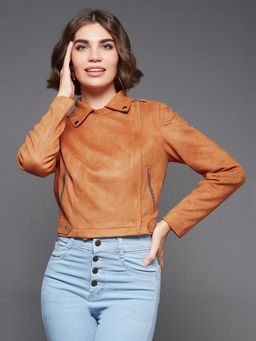 Miss Chase - Women's Burnt Orange Full-Sleeve Solid Jacket