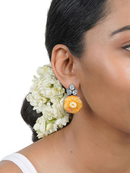 Teejh - Harika Yellow Silver Oxidised Earring