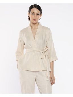 RAREISM - Costa-T Light Beige Solid Regular Top with Belt (Set of 2)