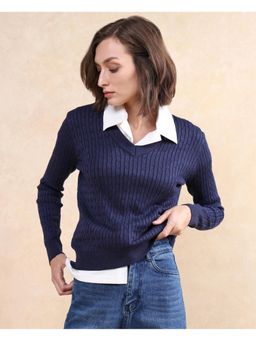 RAREISM - Izmit Navy Solid Regular Sweater