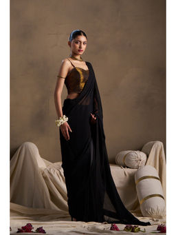 Doree By Rinkie - Women Georgette Black Saree with Stitched Blouse