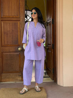 SURMA - Silver Hoops Kurta Set in Lilac