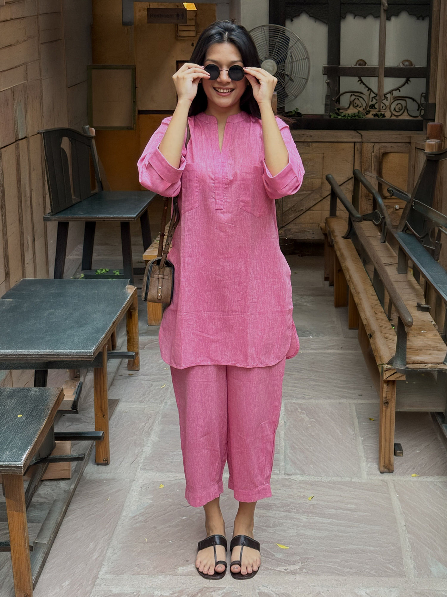 surma Silver Hoops Kurta Co-Ord Set in Spring Pink-picture-15