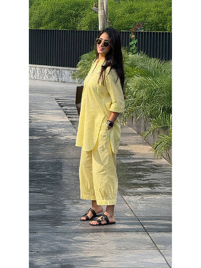 Silver Hoops Kurta Set in Yellow