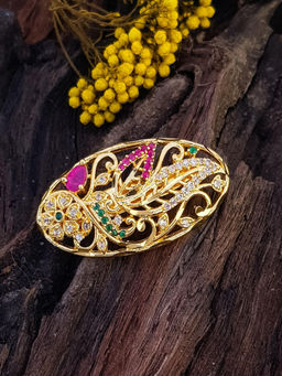 GRIIHAM - Gold Plated Designer Oval Saree Pin