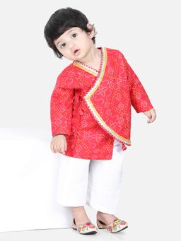 BownBee - Full Sleeve Cotton Kurta Pajama for Boys - Red (Set of 2)