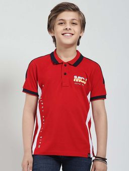 Monte Carlo - Red Printed Regular Fit Polo T-Shirt