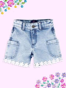 KiddoPanti - Blue Self Design Regular Fit Shorts