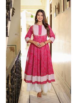 Yash Gallery - Floral Print Anarkali Kurta-Pink