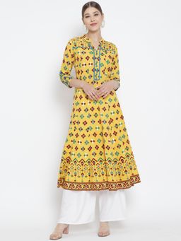 Yash Gallery - Rayon Patola Print Anarkali Kurta-Yellow