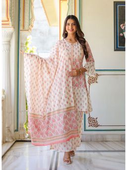 Yash Gallery - Floral Printed Kurta With Sharara And Dupatta-Pink (Set Of 3)