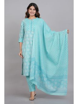 Yash Gallery - Floral Printed Kurta With Pant And Dupatta-Blue (Set Of 3)