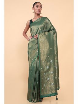 Soch - Women Green Silk Geometric Saree with Unstitched Blouse
