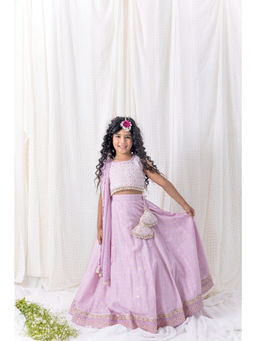 Chotibuti - Lilac Cotton Embroidered Lehnga Set