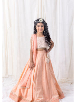 Chotibuti - Peach Pure Cotton Embroidered Lehnga Set