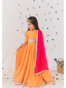 Chotibuti - Orange Silk Embroidered Lehenga Set