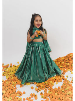 Chotibuti - Green Chanderi Printed Lehenga Set