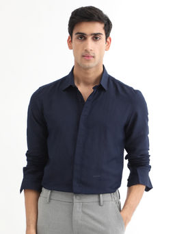 Rare Rabbit - Throne Primary Navy Blue Casual Shirt