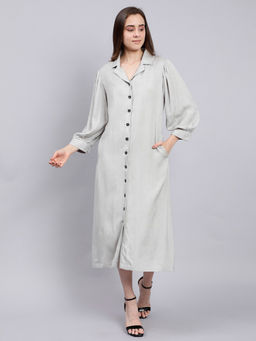 Scoup - Dusty Sea Green Midi Shirt Dress With A Lapel Collar