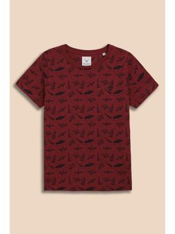Allen Solly - Boys Maroon Print Crew Neck T-Shirt