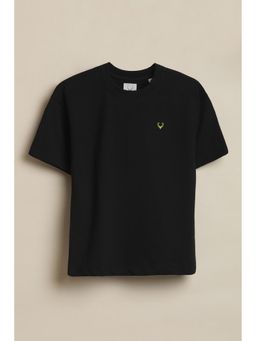 Allen Solly - Boys Black Solid Crew Neck T-Shirt