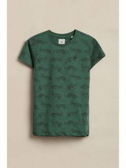 Allen Solly - Boys Green Print Crew Neck T-Shirt