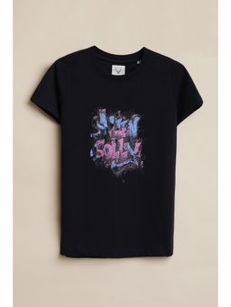 Allen Solly - Boys Black Graphic Print Crew Neck T-Shirt