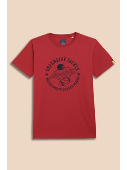 Allen Solly - Boys Red Graphic Print Crew Neck T-Shirt