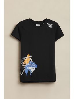 Allen Solly - Boys Black Graphic Print Crew Neck T-Shirt