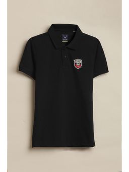 Allen Solly - Boys Black Graphic Print Polo Neck T-Shirt