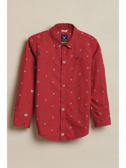 Allen Solly - Boys Red Print Casual Shirt