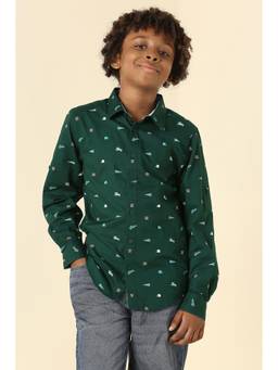 Allen Solly - Boys Green Print Casual Shirt