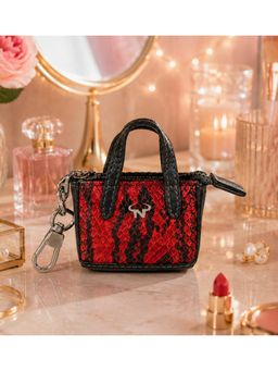 Calfnero - Genuine Leather Mini Tote Coin Pouch Charm Keychain-Red